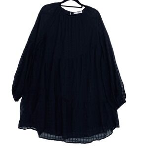 MNG Black Mini Dress Womens Medium Tiered Long‎ Sleeve Textured Casual